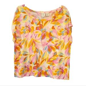 Joie Linen Dolman Floral Abstract Top Size Large Pastels Boxy Multicolor